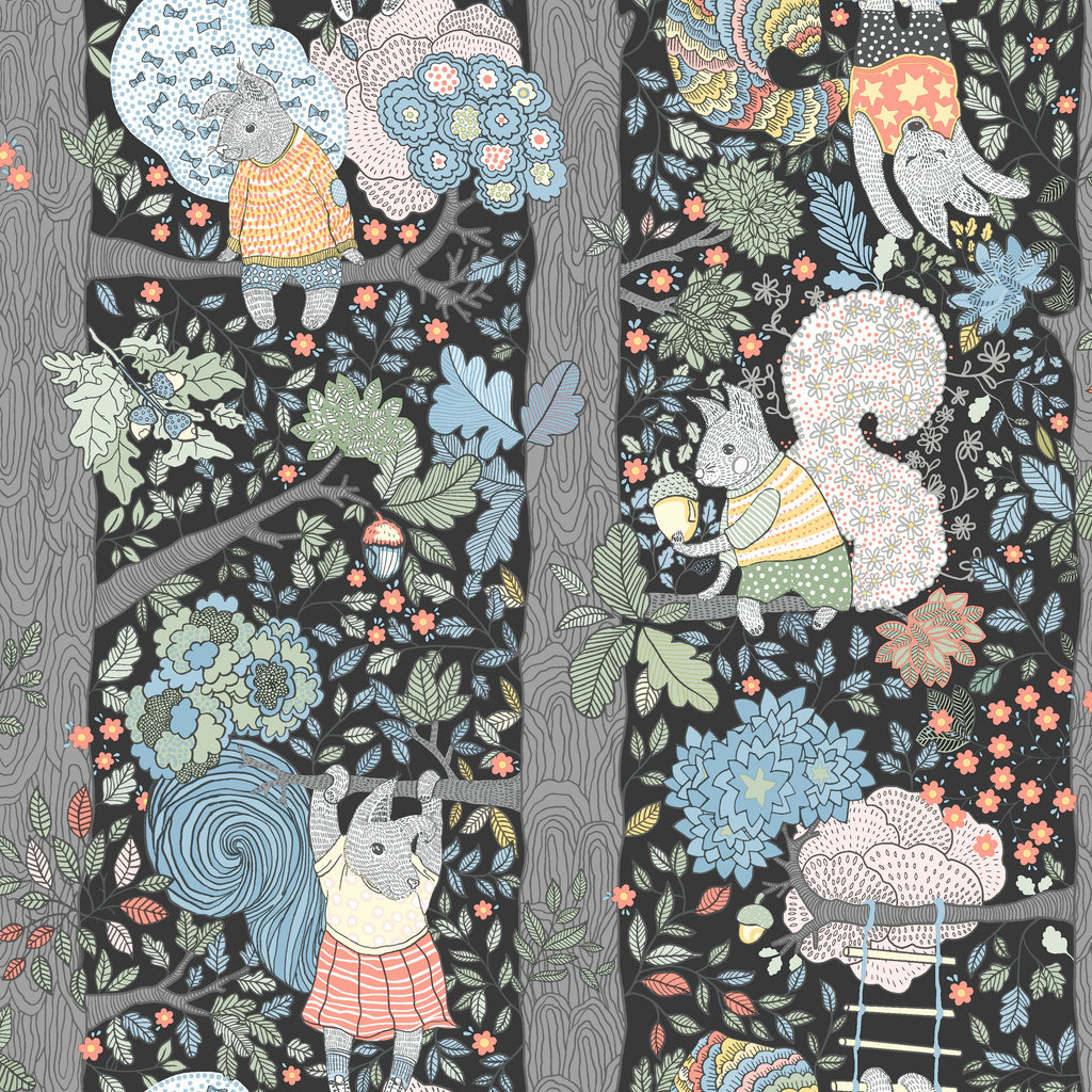 Cute Squirrels on Wallpaper for a Nursery