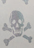 Close up of the Skulls Wallpaper in silver glitter. Sold by the Metre in Australia. 