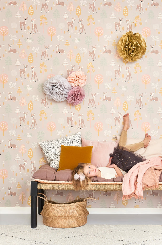 Woodland Wallpaper for Kids Rooms in Lilac