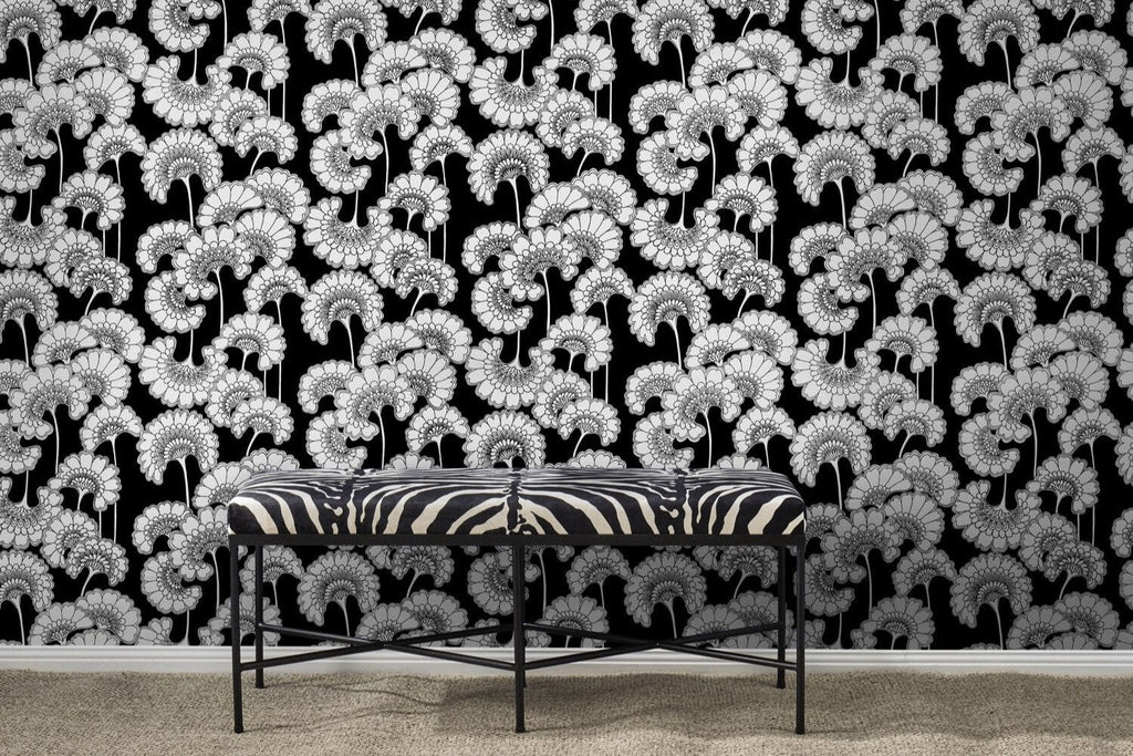 Japanese Floral Wallpaper in Soot