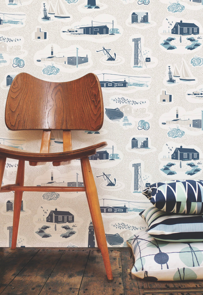 Dungeness in Washed Denim Wallpaper by Mini Moderns