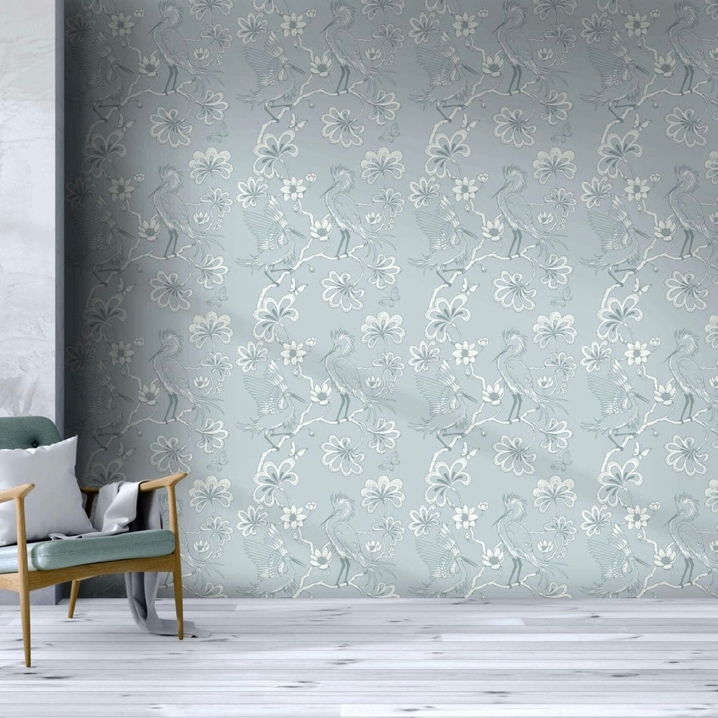 Egrets Wallpaper in Frost by Florence Broadhurst