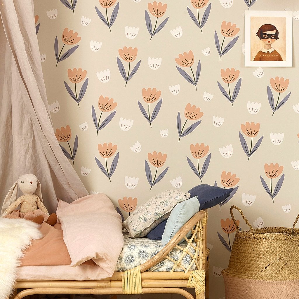 Hibou Home Fleur in Peach Wallpaper