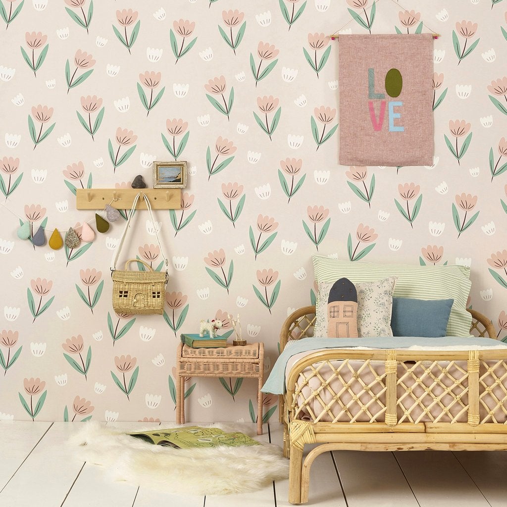 Hibou Home Fleur Wallpaper in Summer Pink