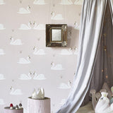 Hibou Home Swans Wallpaper in Pale Pink | Girls Wallpaper