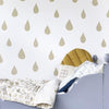 Hibou Home Wallpaper | Raindrops in Gold & White