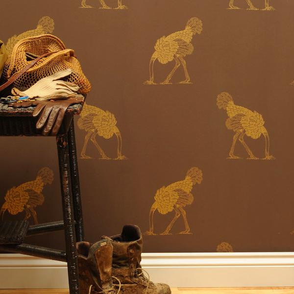 Beware the Moon Ostrich 02 Gold Leaf Wallpaper available at Removable Wallpaper Online Store