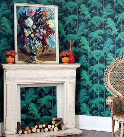 Cole & Son Palm Jungle Wallpaper 95/1003 Australia. Green on Black