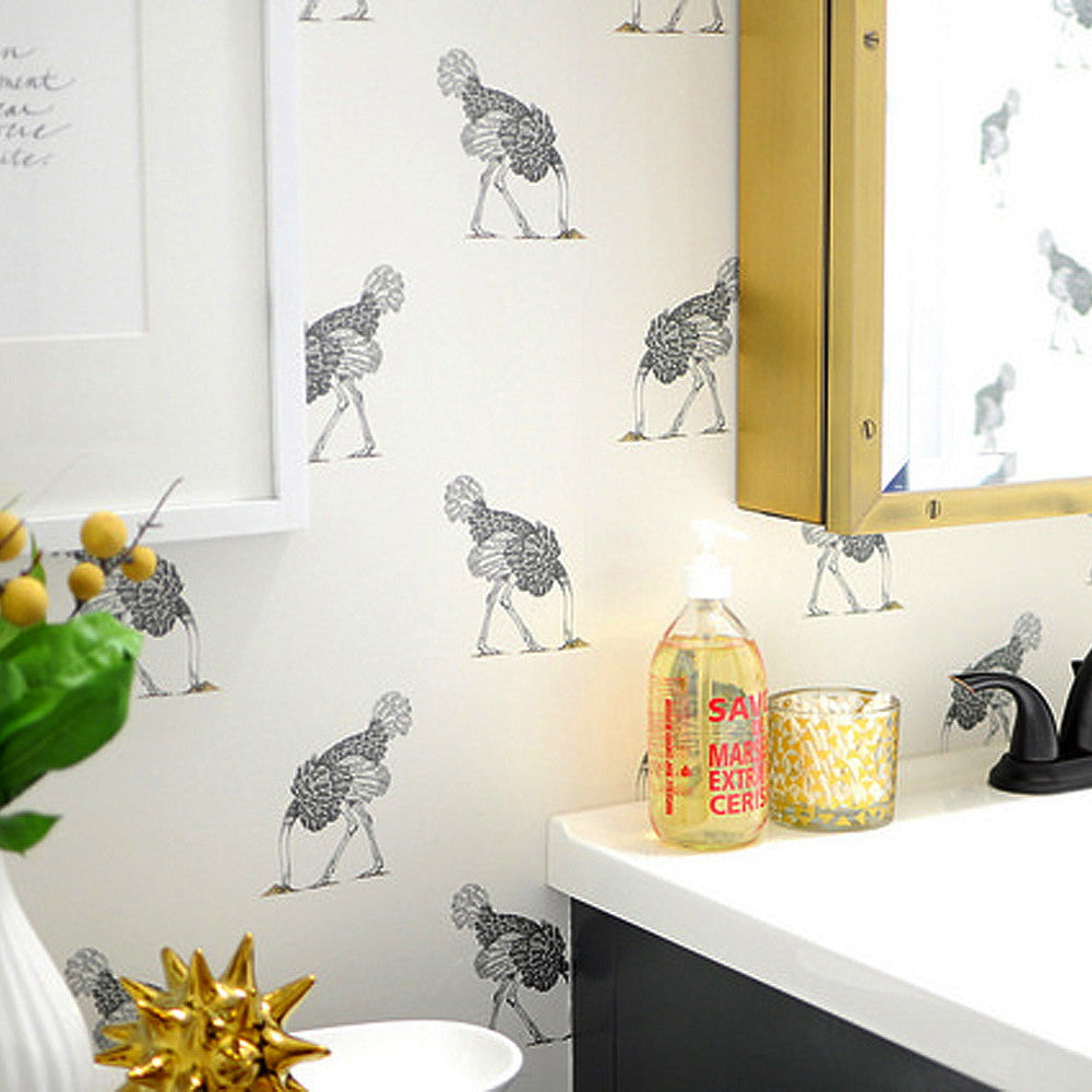 Ostrich Wallpaper by Beware the Moon | Small Ostrich in Pencil on a Bone non woven wallpaper. Available in Australia