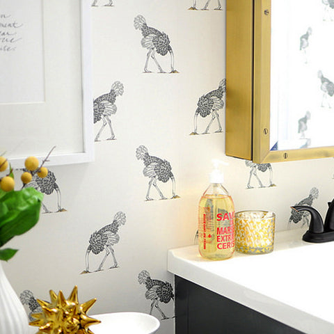 Beware The Moon Wallpaper | Ostrich Large Gold Leaf on Brownstone