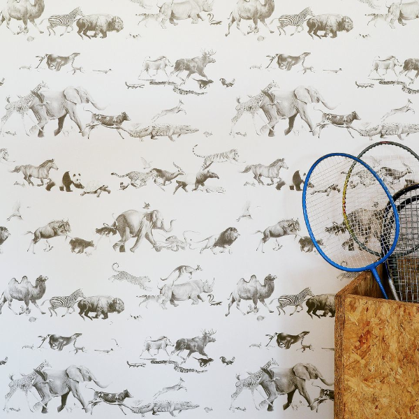 Beware the Moon Animals Wallpaper. 10m x 52cm rolls. Hand drawn animal wallpaper. Amazing detail.