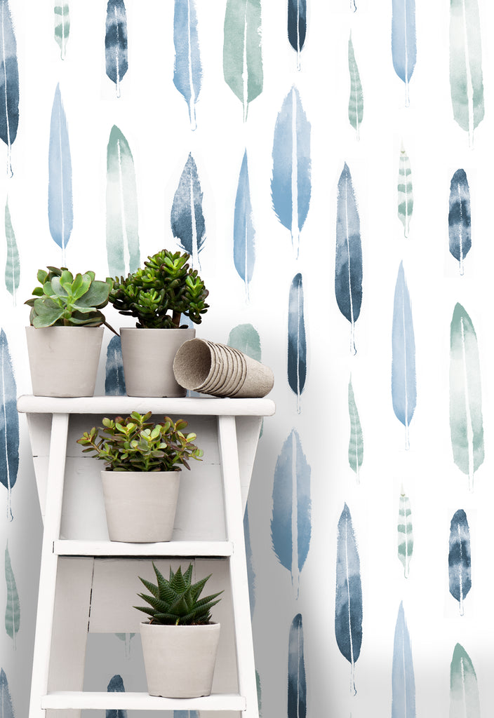 Feathers Wallpaper in Chalkhill Blue by Mini Moderns